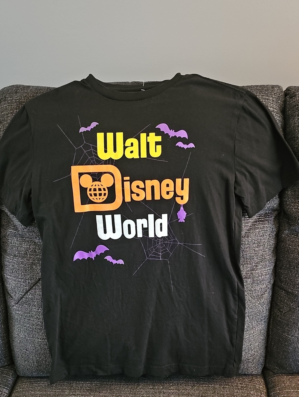 Disney Black Halloween Graphic Tee with Orange, Yellow & Purple Print